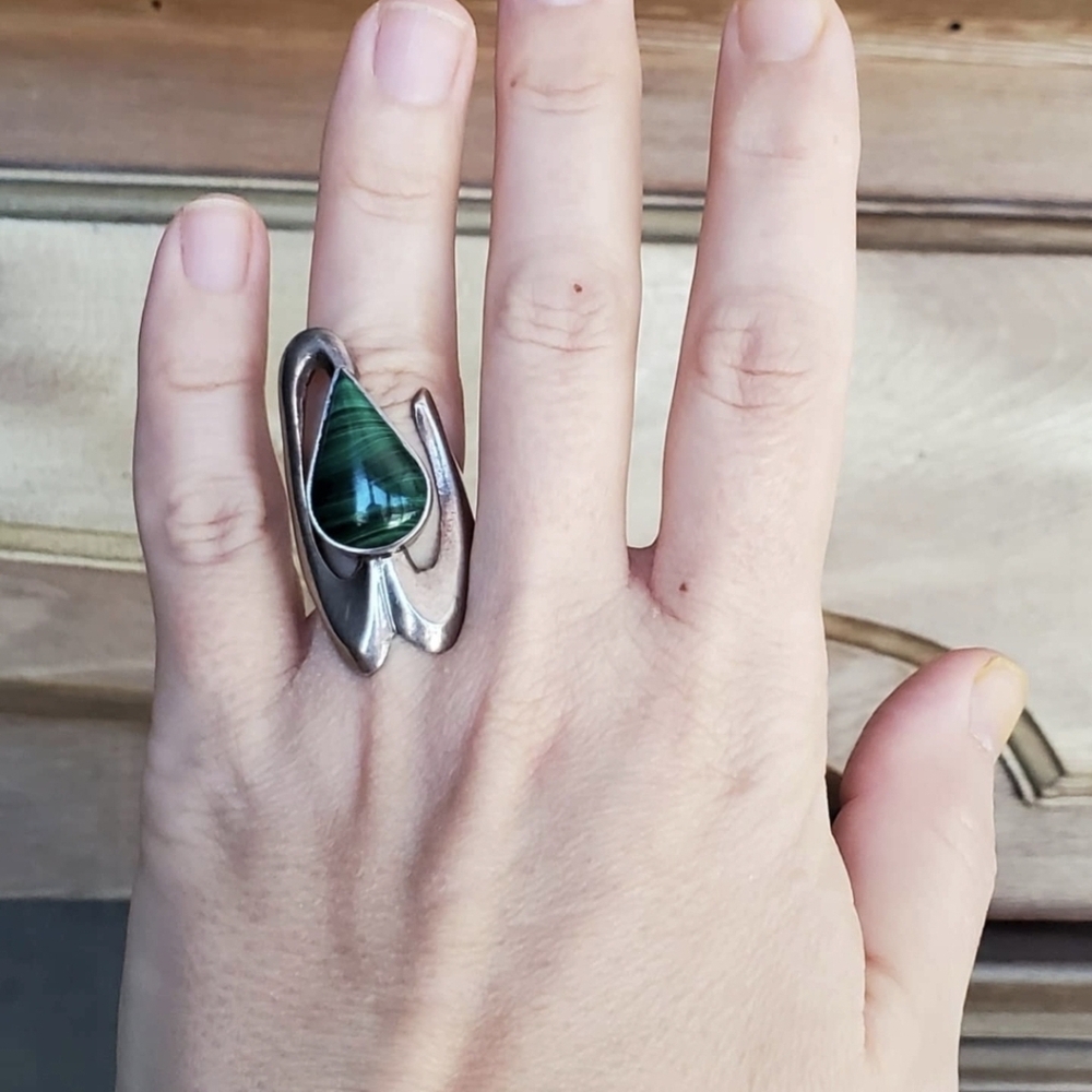 Vintage Modernist Malachite Ring